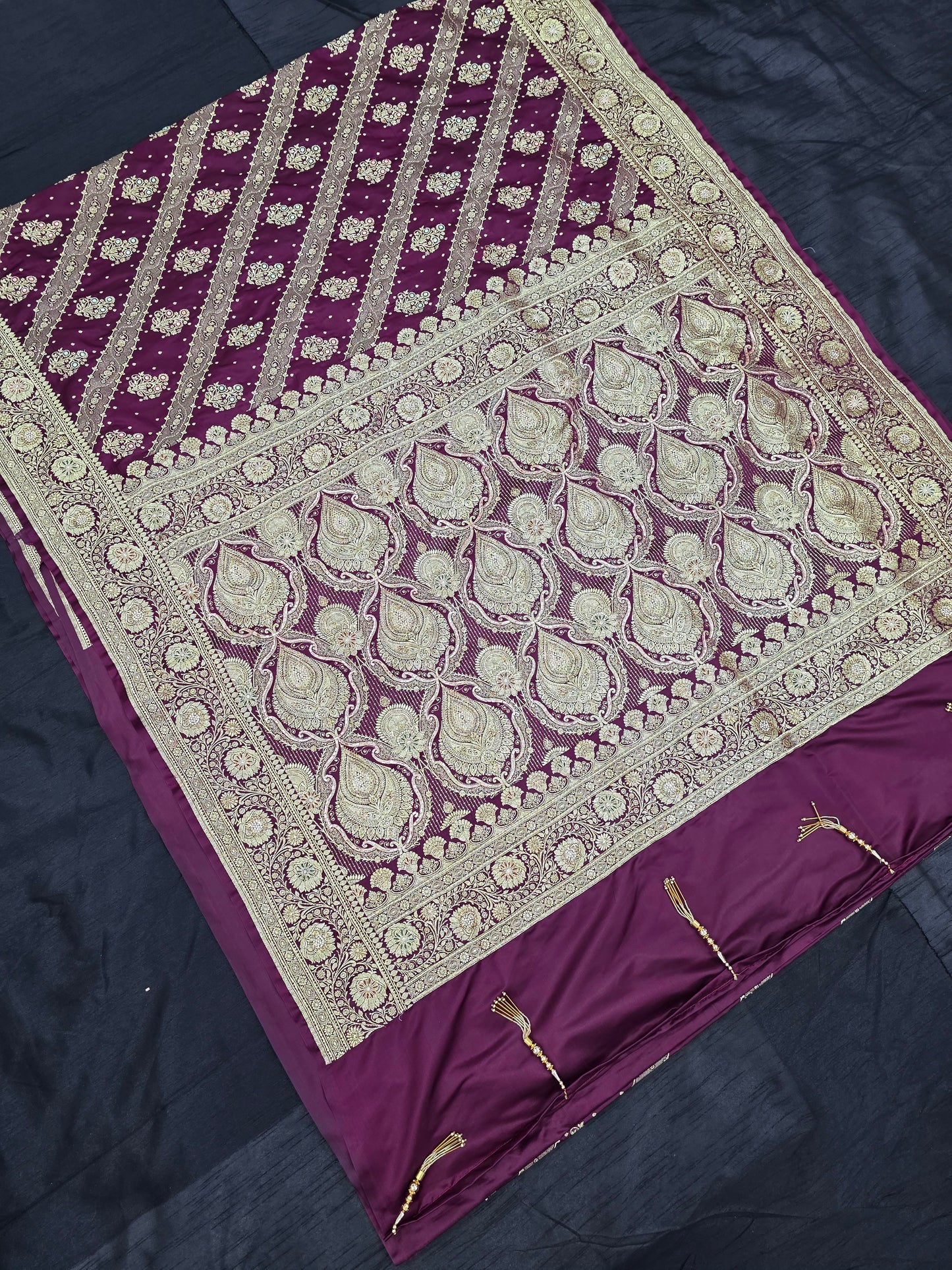 Wine Zardozi Zarkan Banarasi Katan Saree