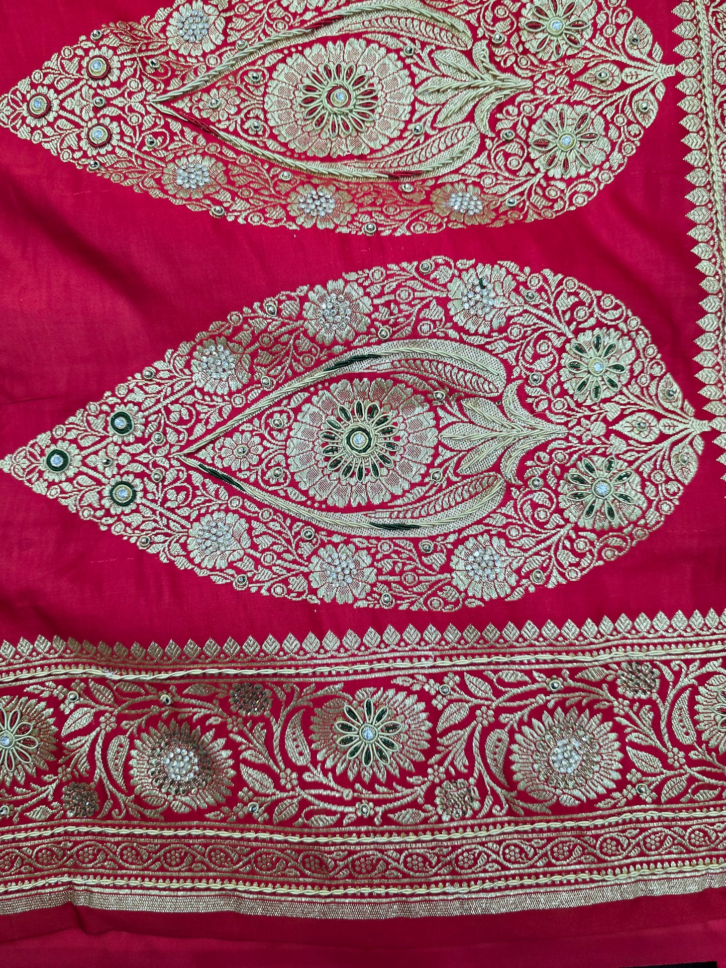 Red Zardozi Zarkan Banarasi Katan Saree