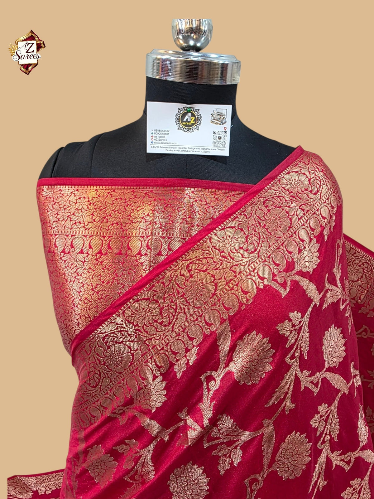 Red Banarasi silk saree