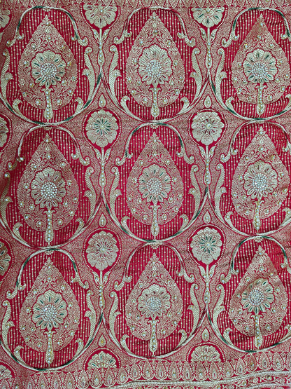 Red Zardozi Zarkan Banarasi Katan Saree