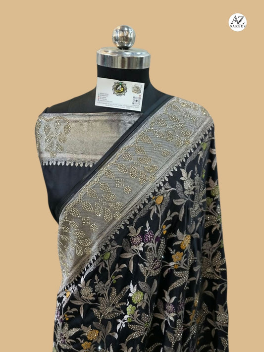 Black Banarasi Zarkan Mashru Saree
