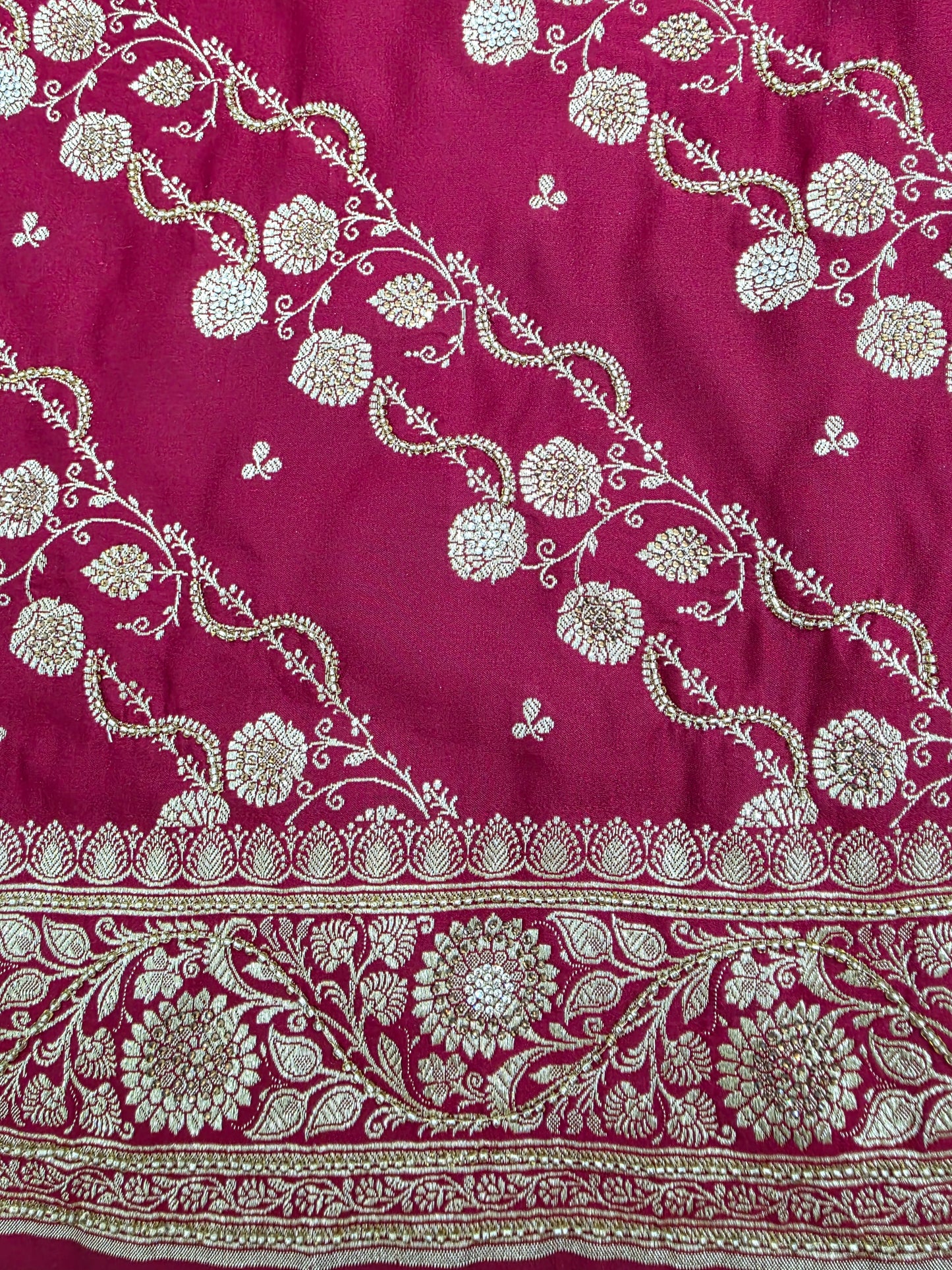 Maroon Zarkan Moti Banarasi Silk Saree