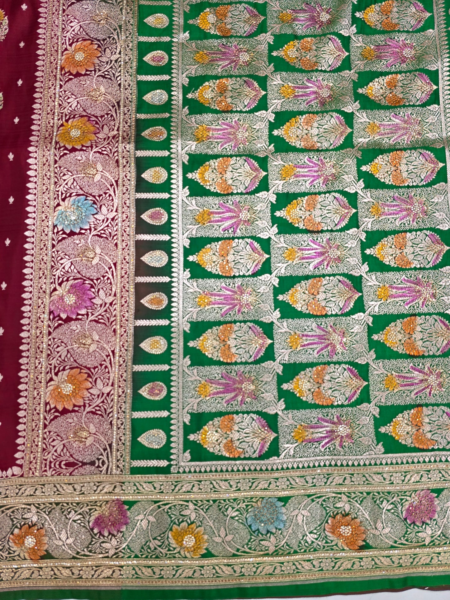 Maroon Zarkan Swarovski  Banarsi Katan saree