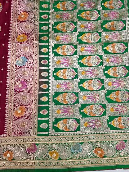 Maroon Zarkan Swarovski  Banarsi Katan saree