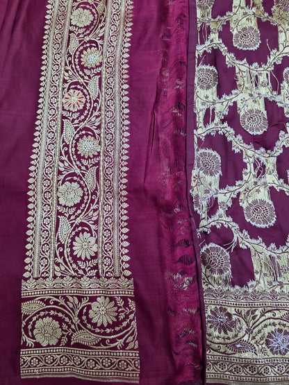 Wine Zardozi Zarkan Banarasi Saree