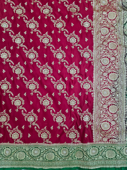 Maroon Zarkan Moti Banarasi Silk Saree
