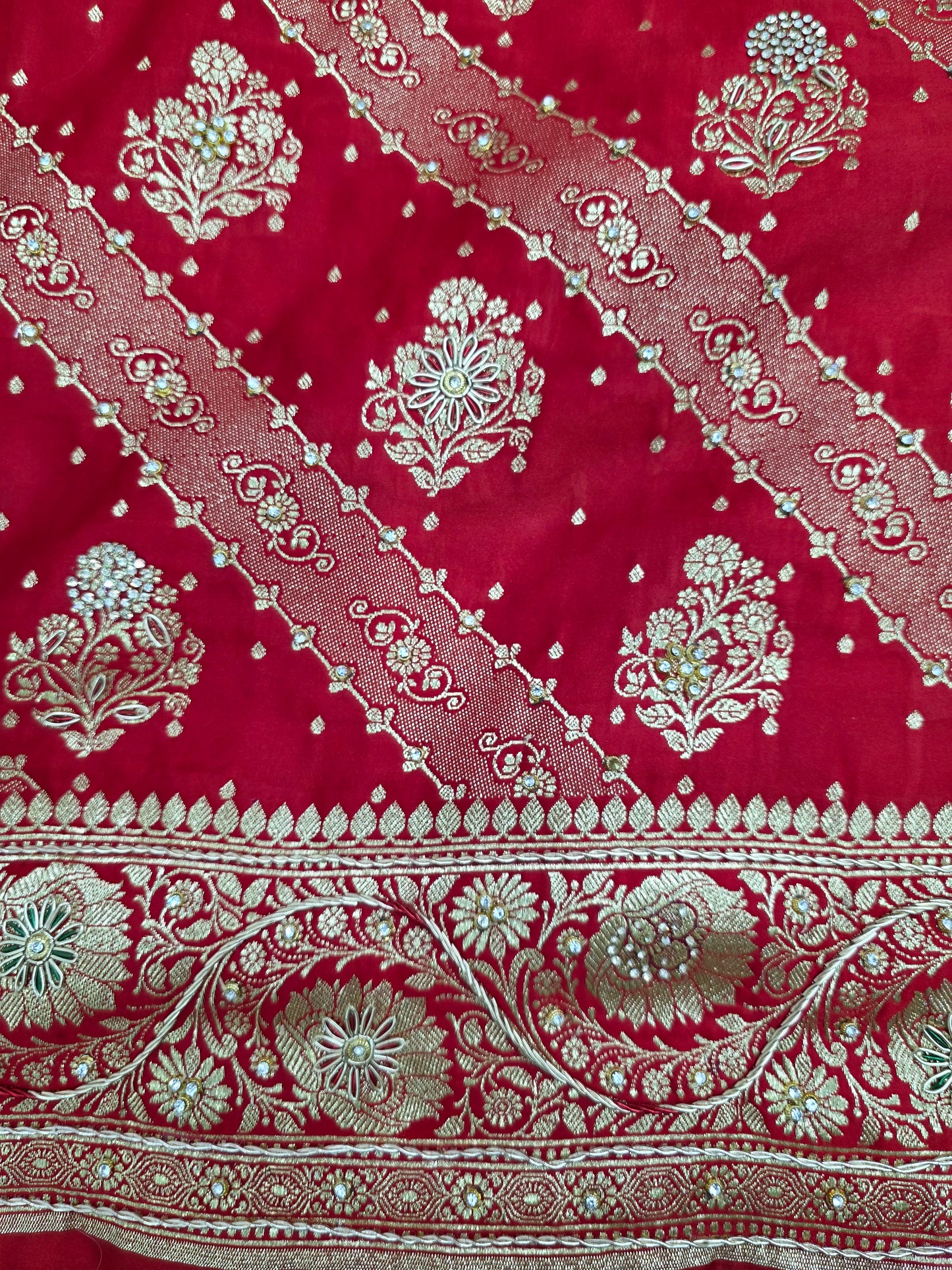 Red Zardozi Zarkan Banarasi Katan Saree