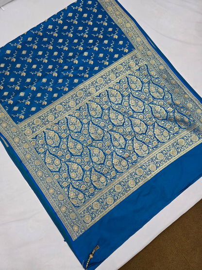 Blue Zarkan Swarovski Banarasi silk Saree