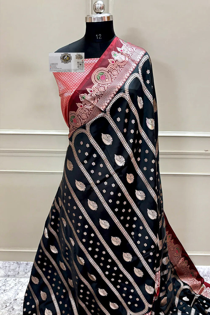 Black and Red banarasi silk saree