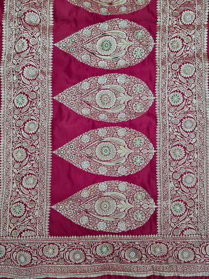 Maroon Zardozi Zarkan Banarasi Katan Saree