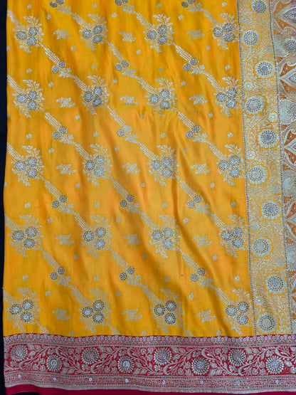 Yello Zarkan Swarovski Banarasi Katan Saree