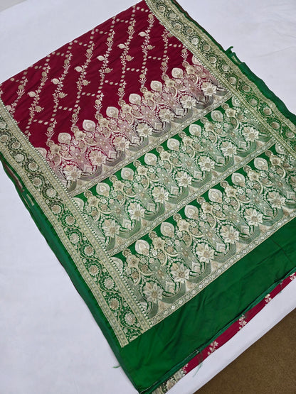 Maroon Zarkan Moti Banarasi Silk Saree