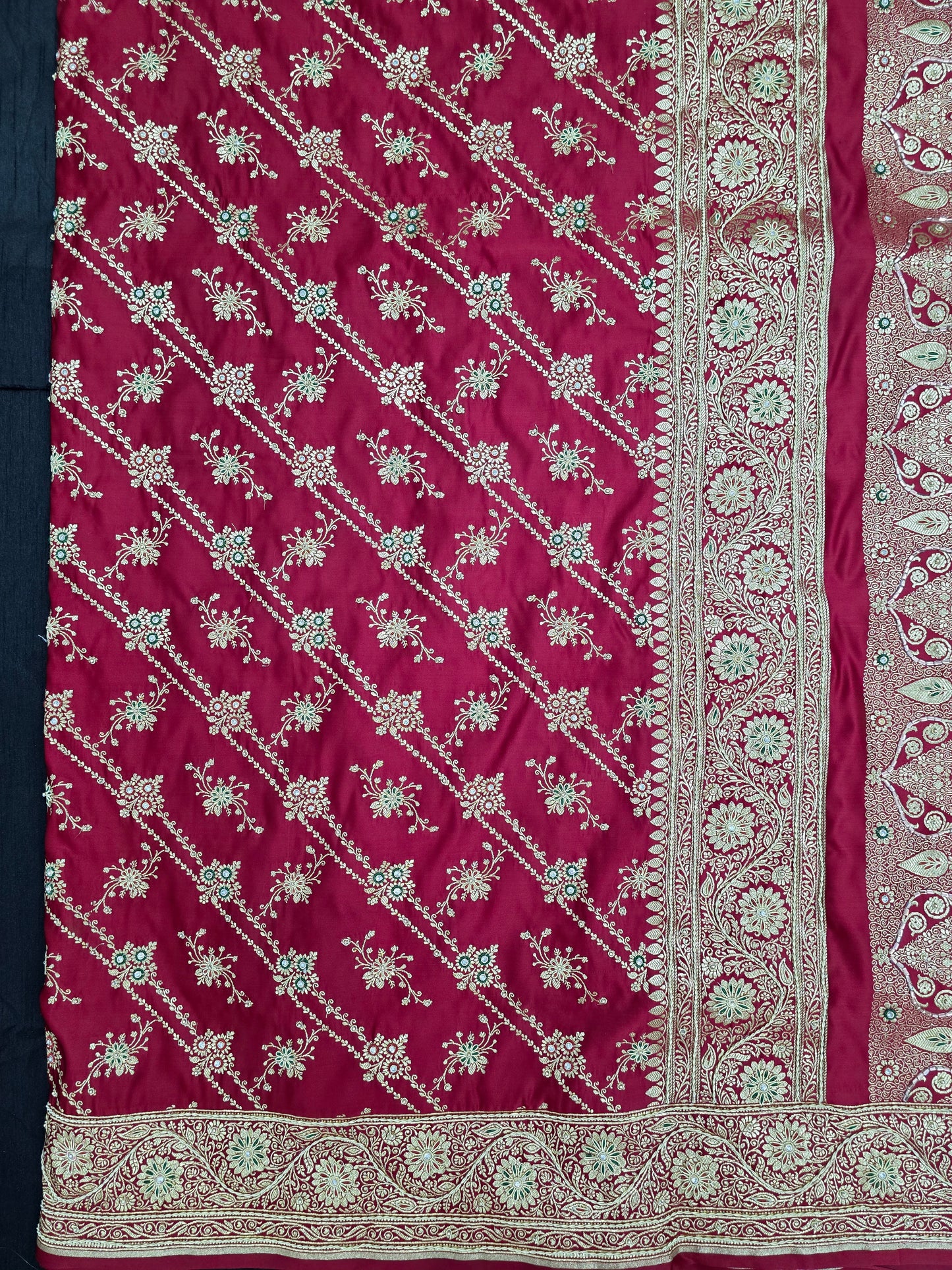 Maroon Zardozi Zarkan Banarasi Katan Saree