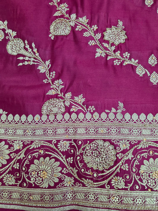 Maroon Moti Banarasi Saree