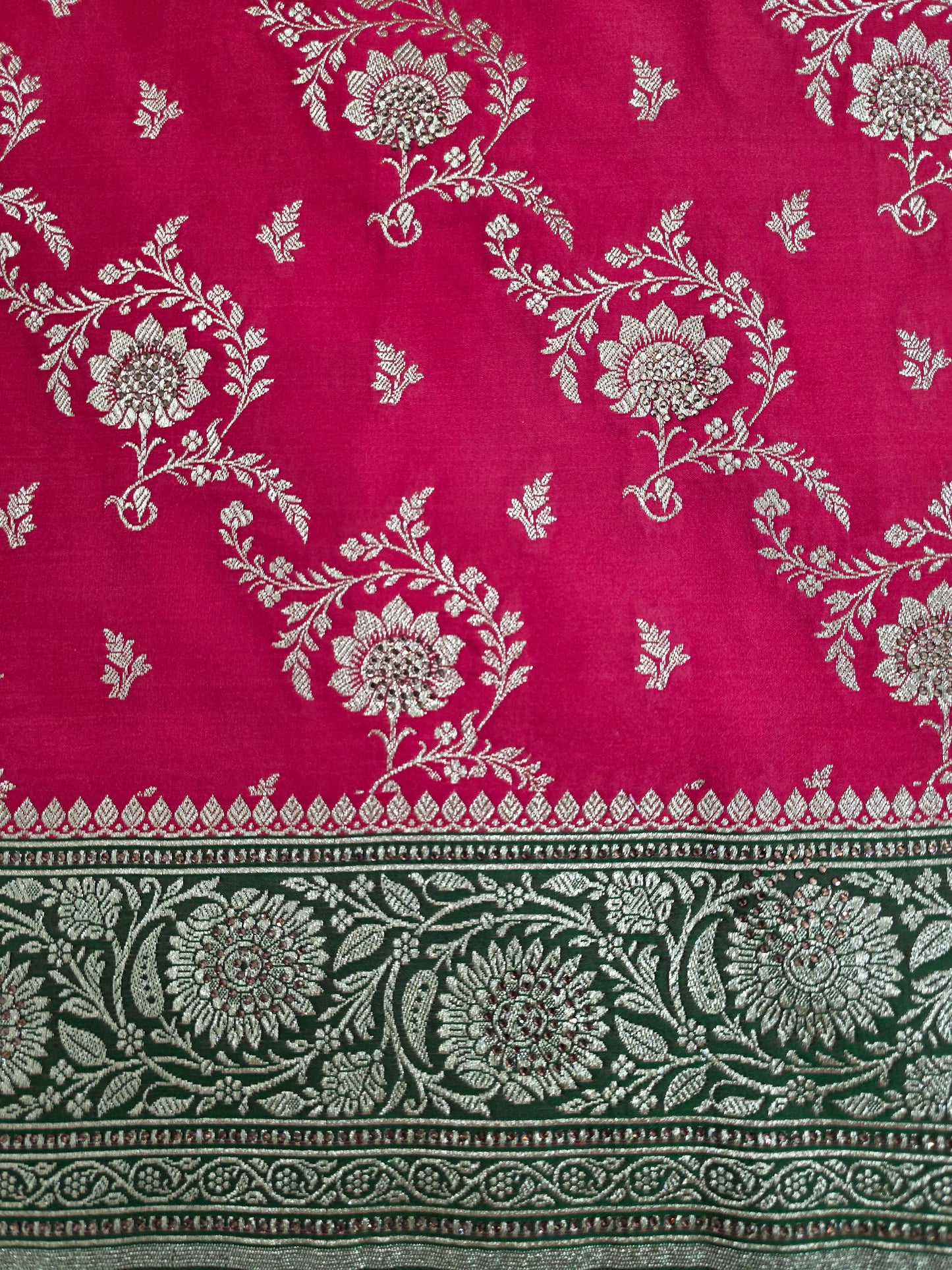 Red Swarovski Banarasi katan silk Saree