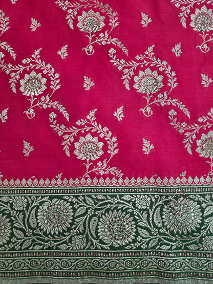 Red Swarovski Banarasi katan silk Saree