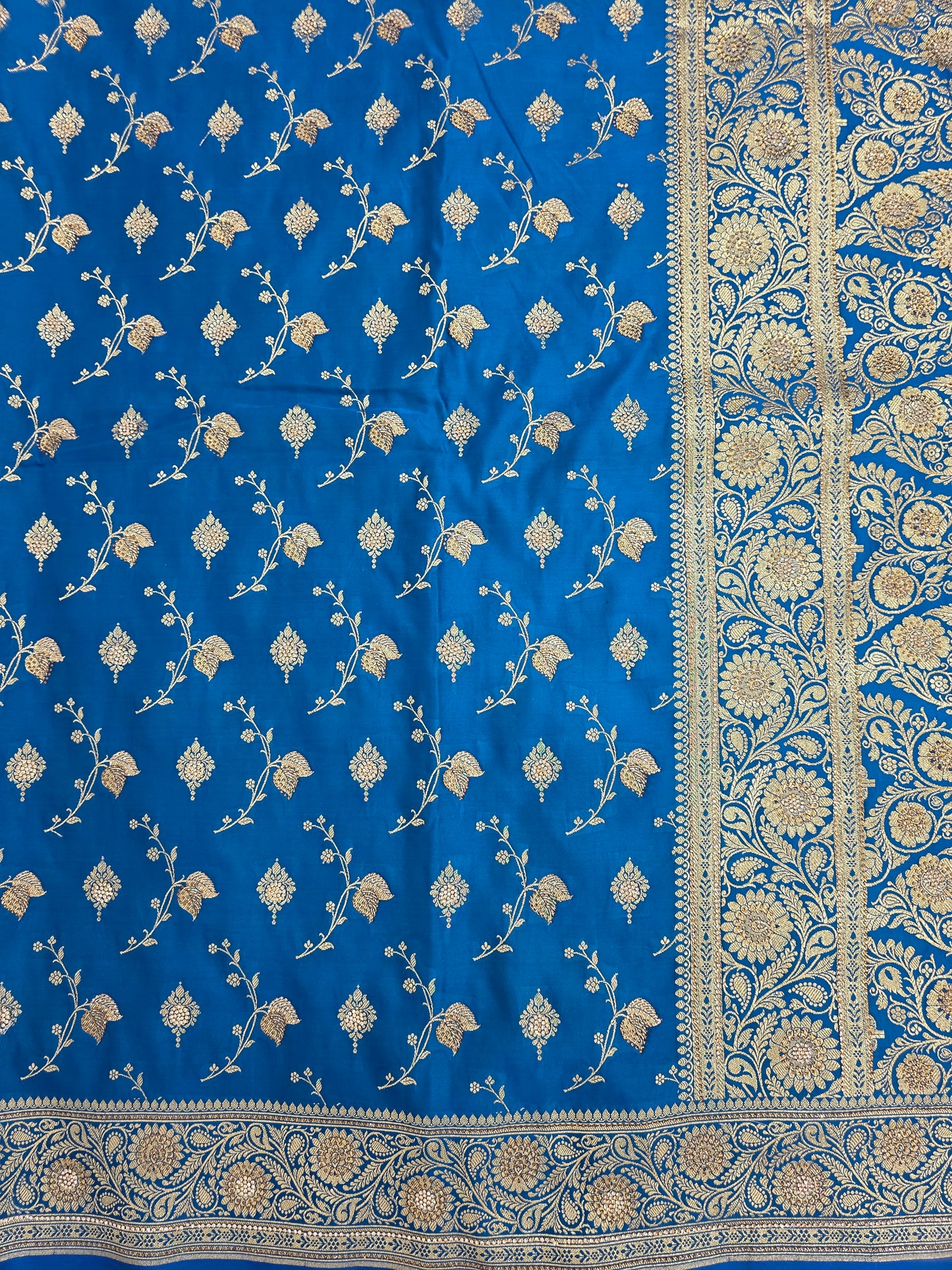 Blue Zarkan Swarovski Banarasi silk Saree