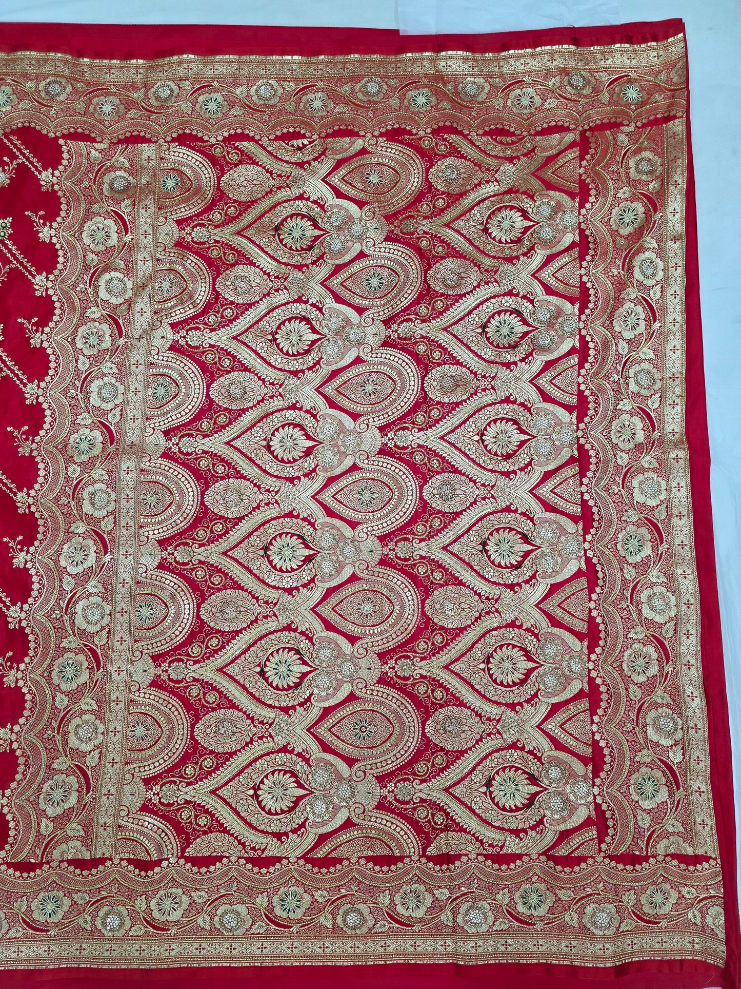 Red Zardozi Zarkan Moti Banarasi Saree