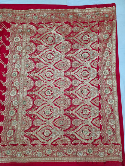 Red Zardozi Zarkan Moti Banarasi Saree