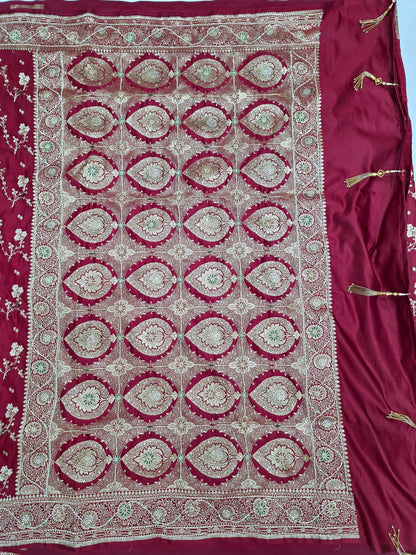 Maroon Zardozi Zarkan Banarasi Saree
