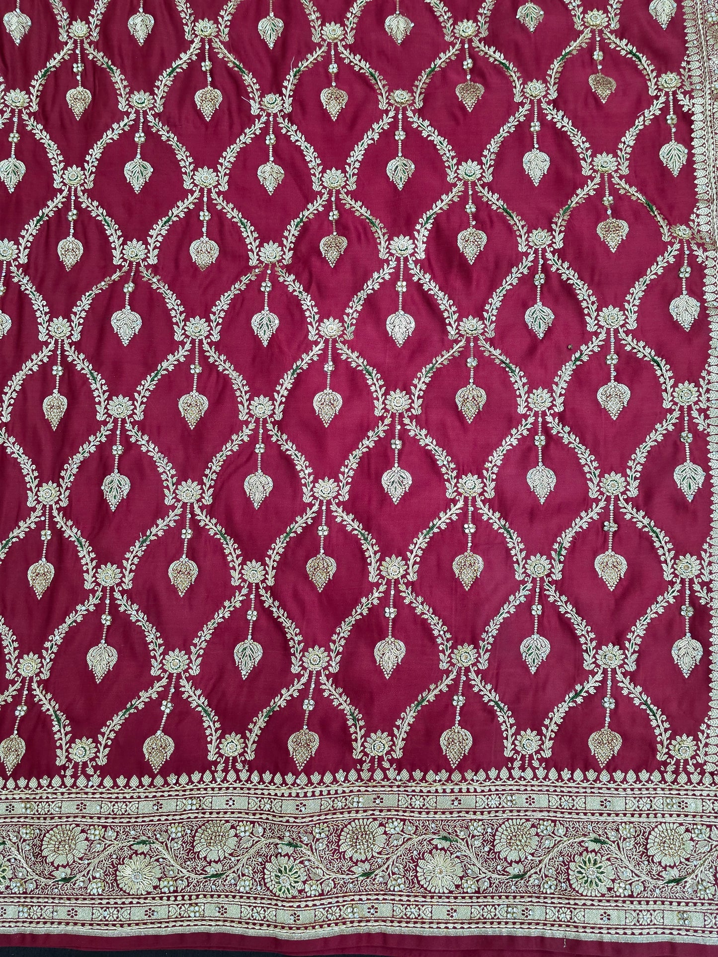 Maroon Zardozi Zarkan Banarasi Katan Saree