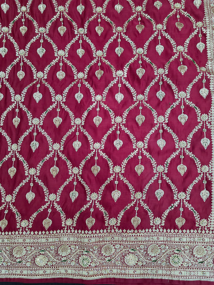 Maroon Zardozi Zarkan Banarasi Katan Saree