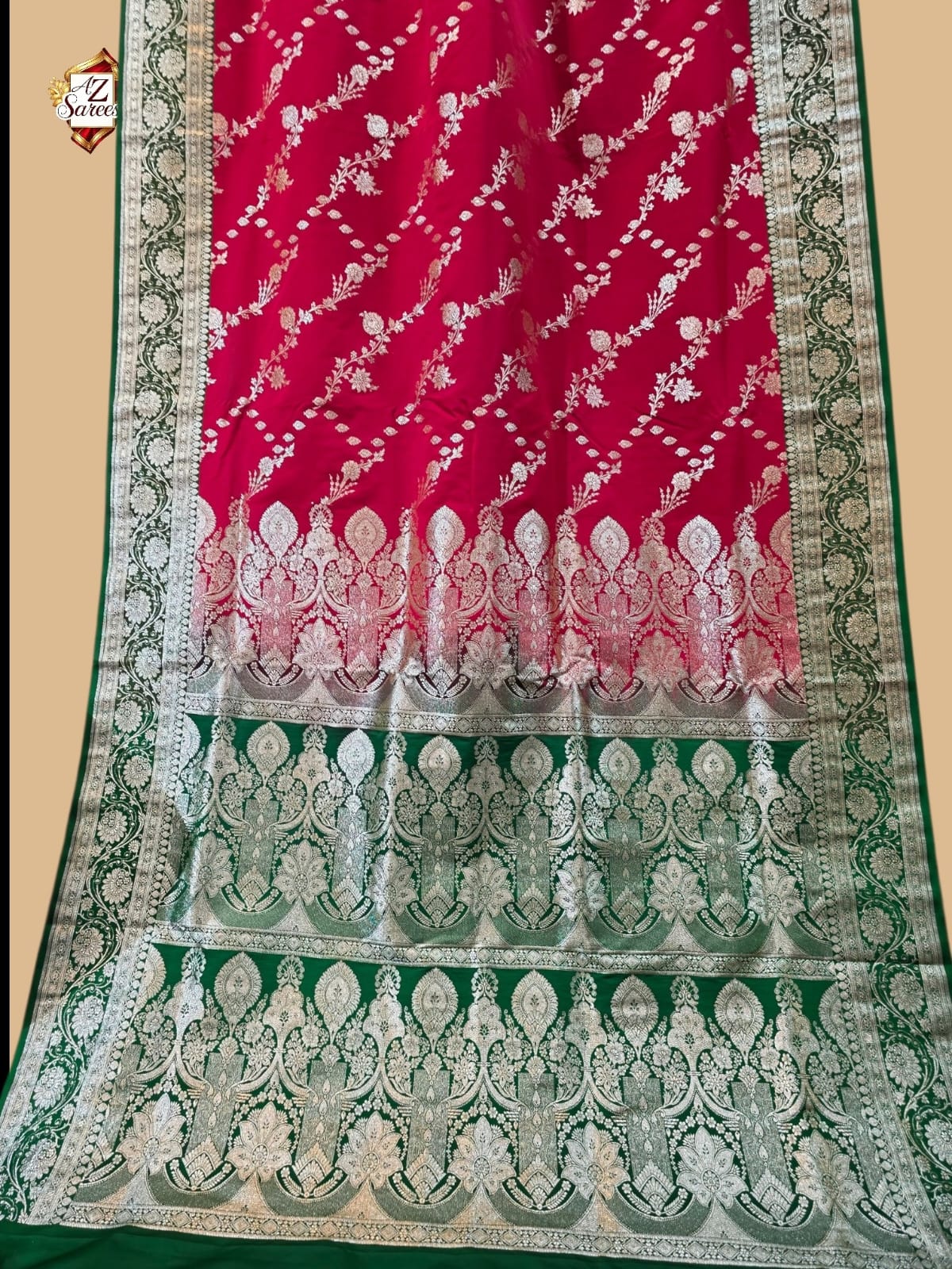 Red Banarasi katan silk