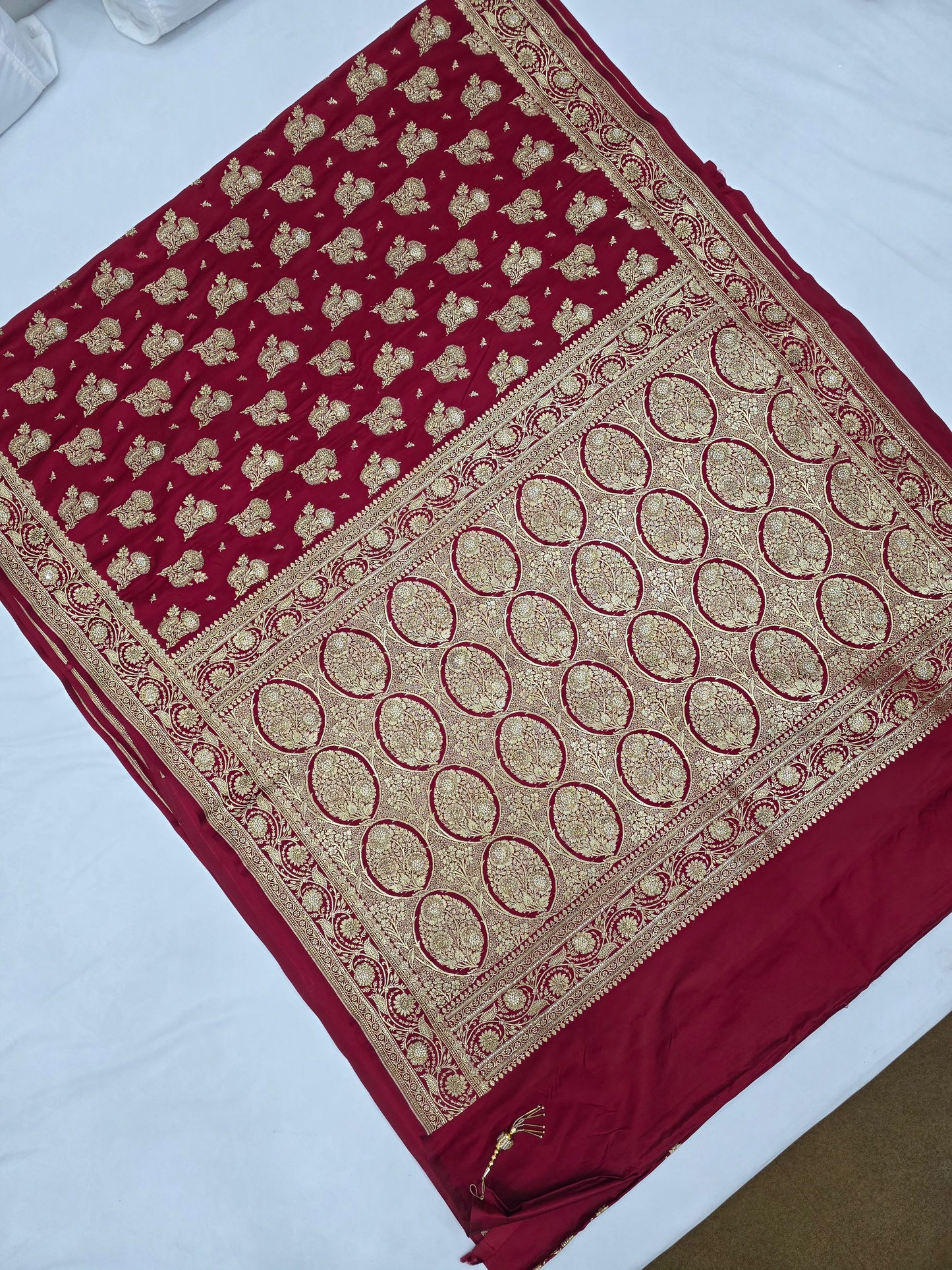 Maroon Zarkan Swarovski Banarasi Saree