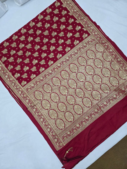 Maroon Zarkan Swarovski Banarasi Saree