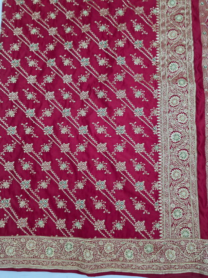 Maroon Zardozi Zarkan Banarasi Saree