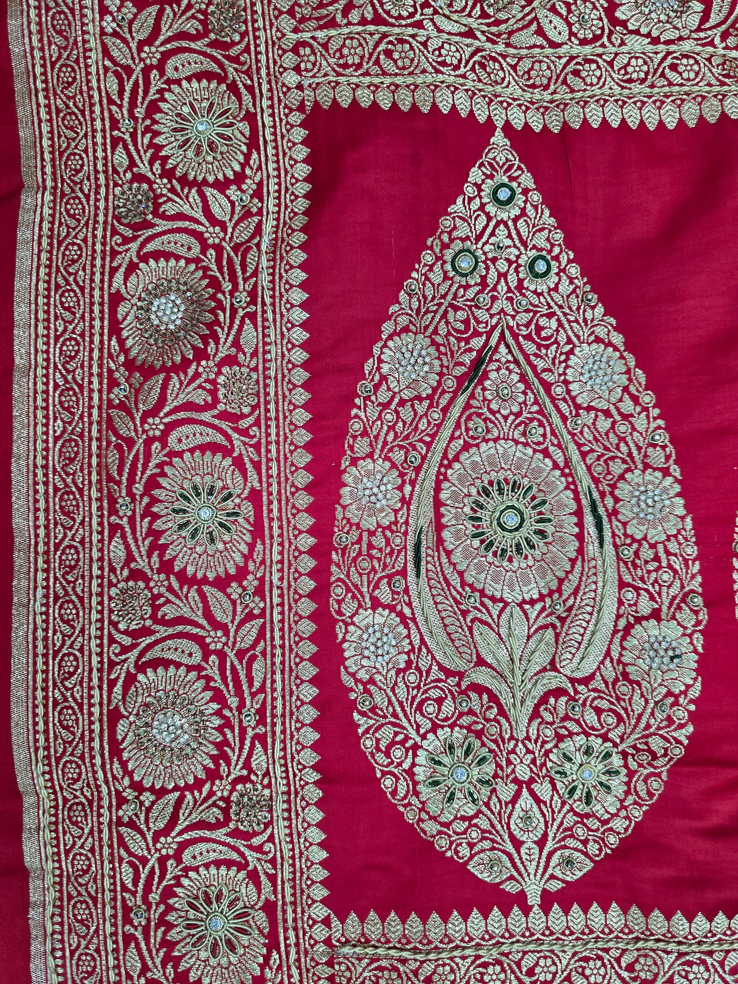 Red Zardozi Zarkan Banarasi Katan Saree