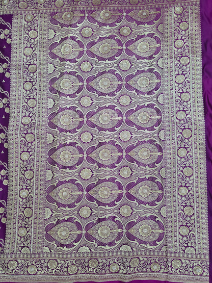 Purple Zarkan Swarovski Banarasi Katan Saree
