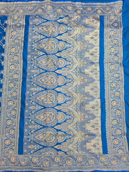 Blue Zardozi Zarkan Banarasi Katan Saree
