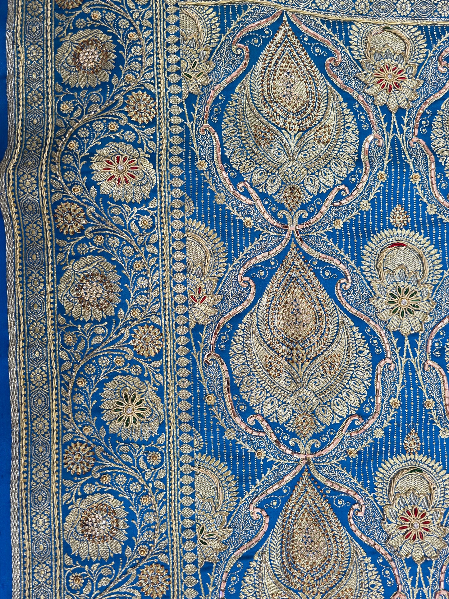 Blue Zardozi Zarkan Banarasi Katan Saree