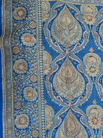 Blue Zardozi Zarkan Banarasi Katan Saree