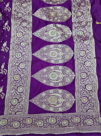 Purple Zardozi Zarkan Banarasi Katan Saree
