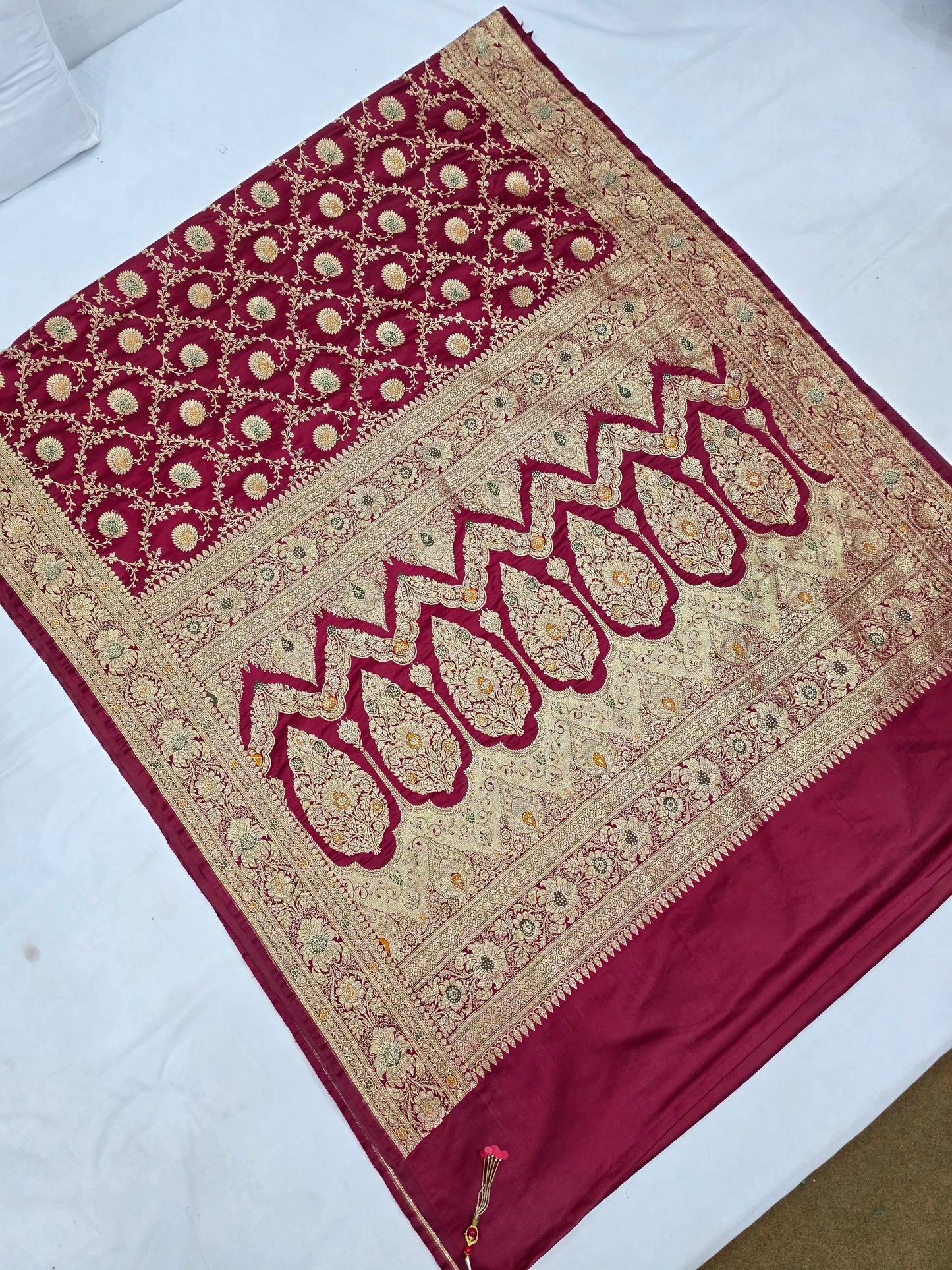 Maroon katdana swarovski Banarsi Katan Saree