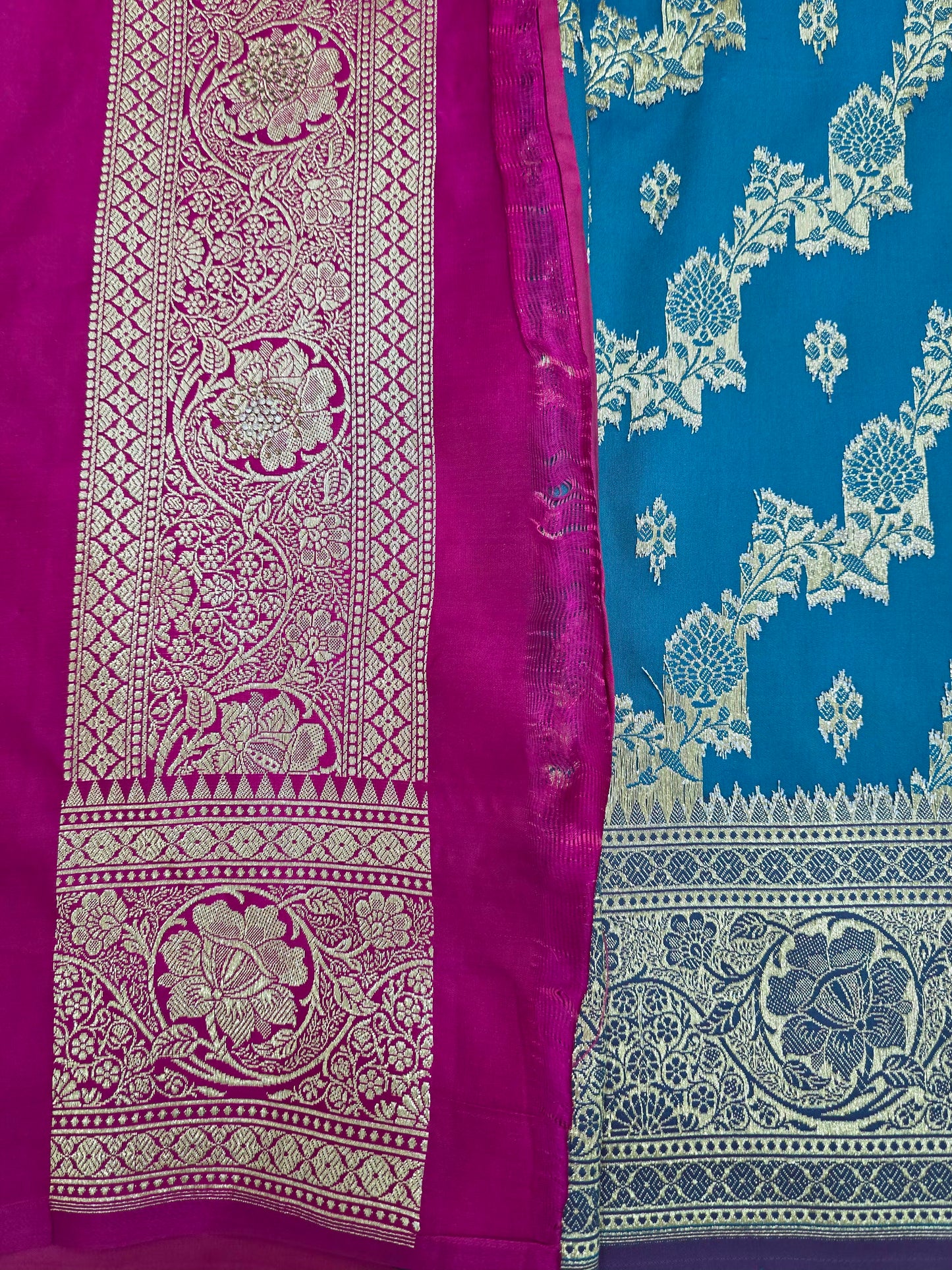 Firozi Blue Zarkan Swarovski Banarasi Saree