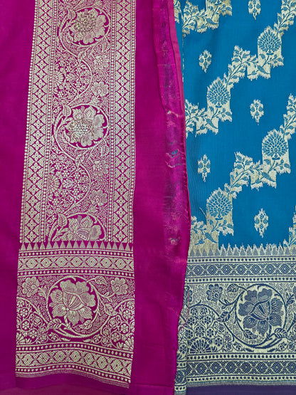 Firozi Blue Zarkan Swarovski Banarasi Saree