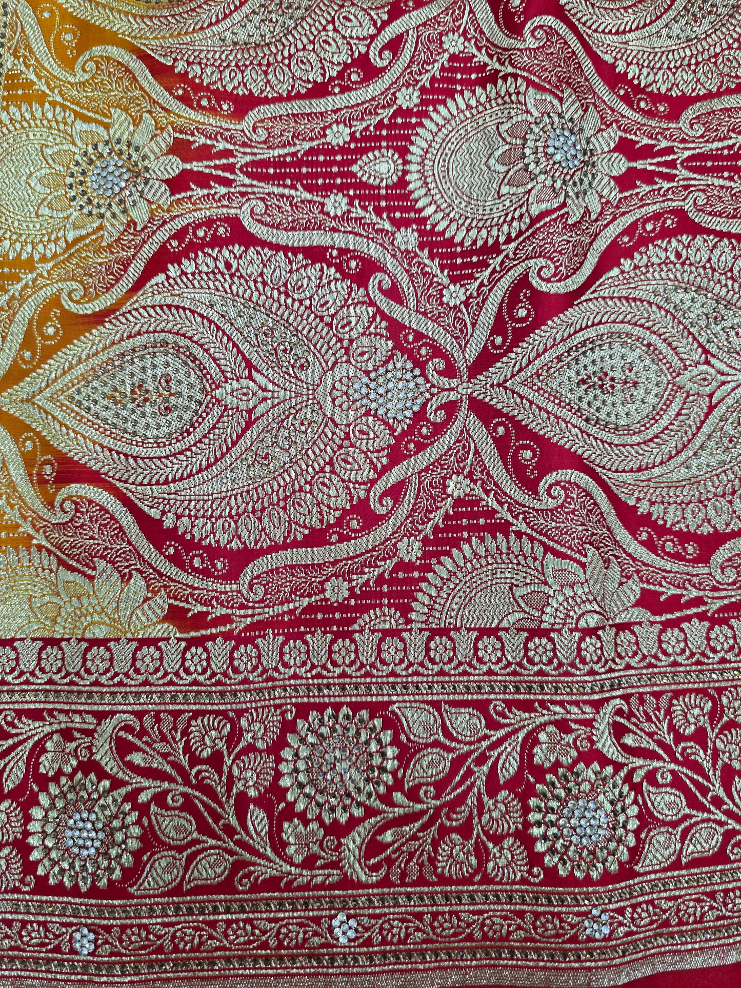 Yello Zarkan Swarovski Banarasi Katan Saree