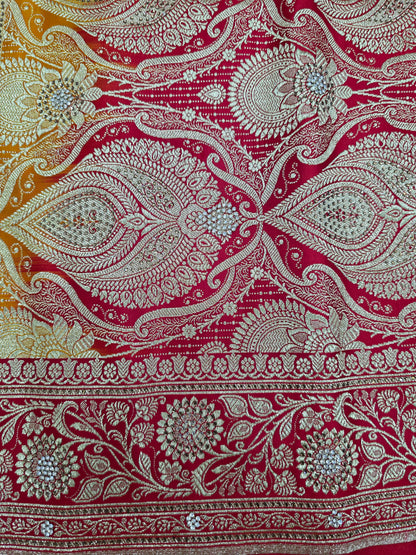 Yello Zarkan Swarovski Banarasi Katan Saree