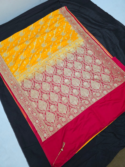 Yello Zarkan Swarovski Banarasi Katan Saree