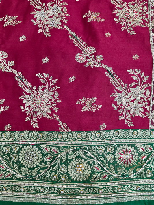 Maroon Zardozi Zarkan Banarasi Katan Saree
