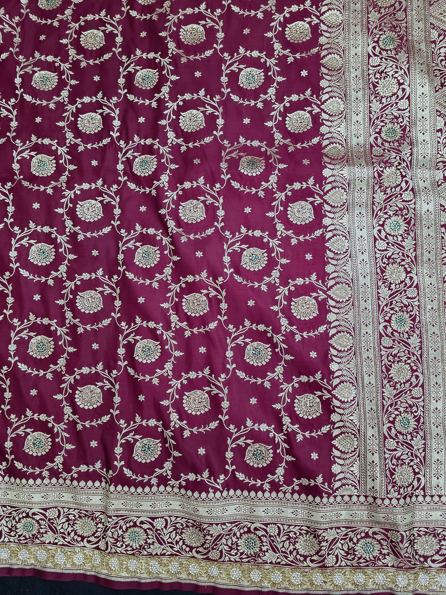 Maroon Zarkan Swarovski Banarasi Katan Saree
