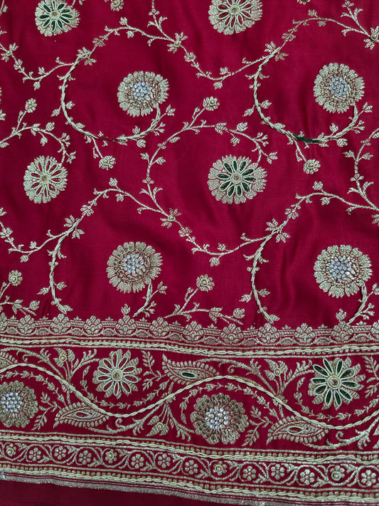 Maroon Zardozi Zarkan Banarasi Saree