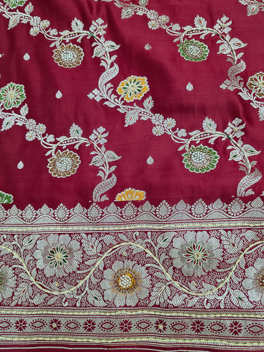 Maroon Zardozi Zarkan Banarasi Saree