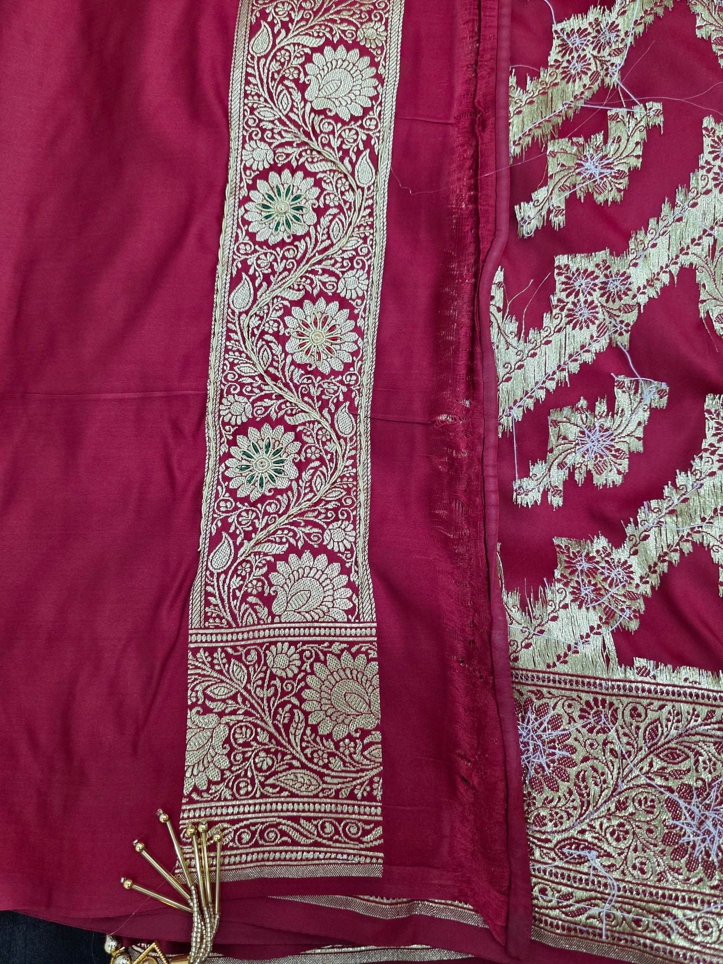 Maroon Zardozi Zarkan Banarasi Katan Saree