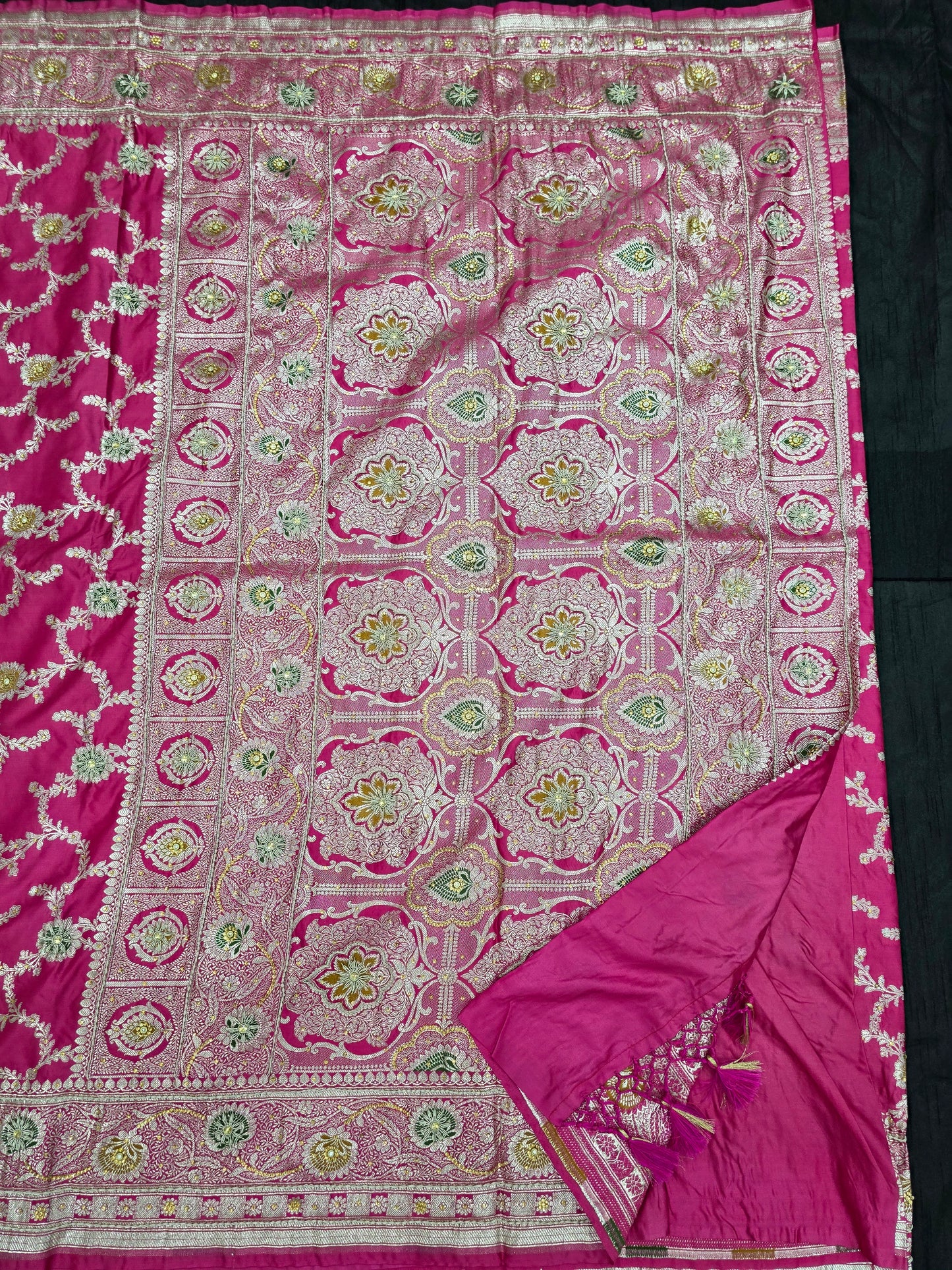 Strawberry Rani Pink Zardozi Zarkan Banarasi  Katan Saree