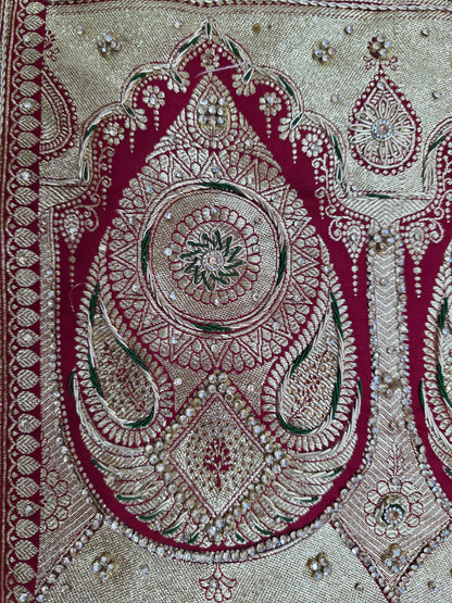 Maroon Zardozi Zarkan Banarasi Katan Saree