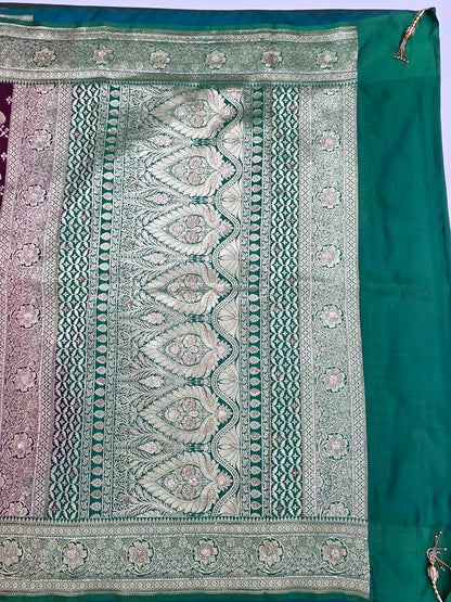 Wine Zarkan Swarovski Banarasi Saree
